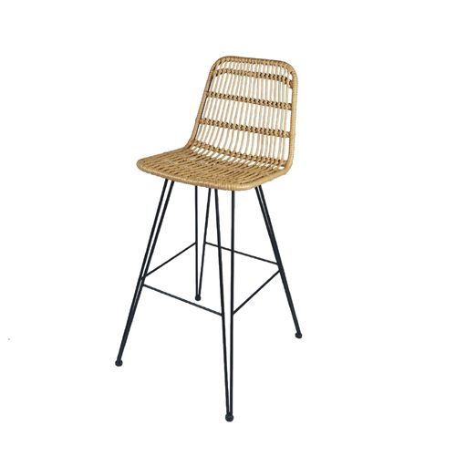 Kosmi - Tabouret De Bar Style Nature Aspect Rotin En Résine Tressée Et Pieds En Métal Noir