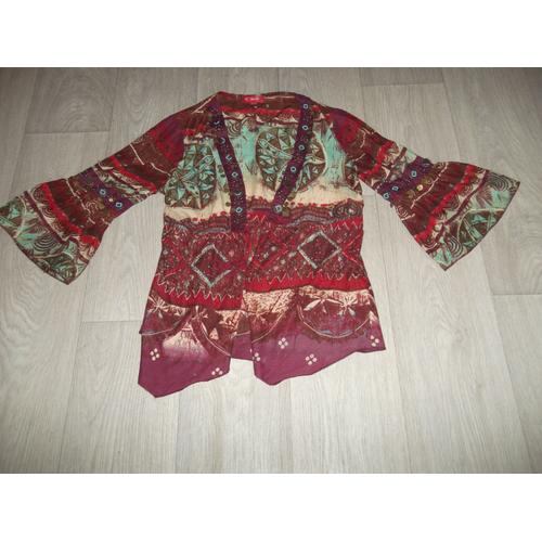 Chemise Veste Rene Derhy Multicolore Breloques Perles 40 Tbe