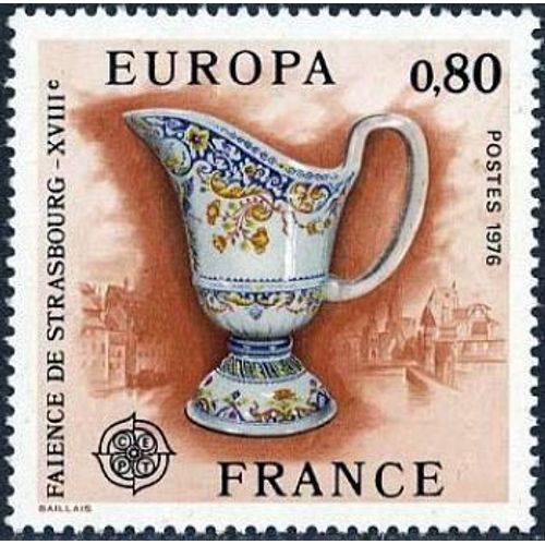 Timbre France 1976 Oblitéré Europa - Faïence De Strasbourg Xviiième Siècle 0.80 Yt1877