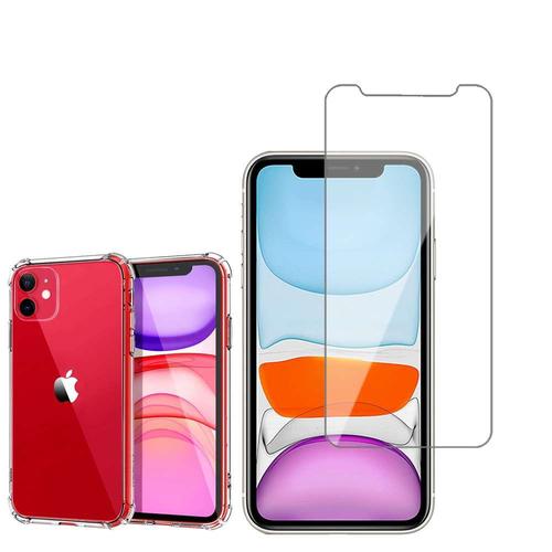 Coque Silicone Tpu Souple Pour Apple Iphone 11 6.1" Anti-Choc Ultra Résistant Avec Coins Renforcés - Transparent + 1 Film Verre D'aluminium Super Résistant 9h - Transparent