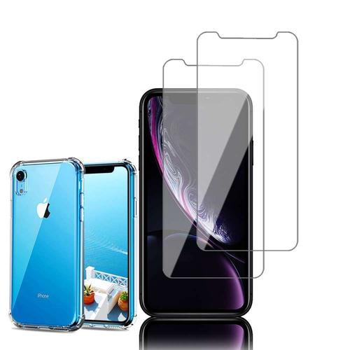 Coque Silicone Tpu Souple Pour Apple Iphone Xr (2018) 6.1" Anti-Choc Ultra Résistant Avec Coins Renforcés - Transparent + 2 Films Verre D'aluminium Super Résistant 9h - Transparent