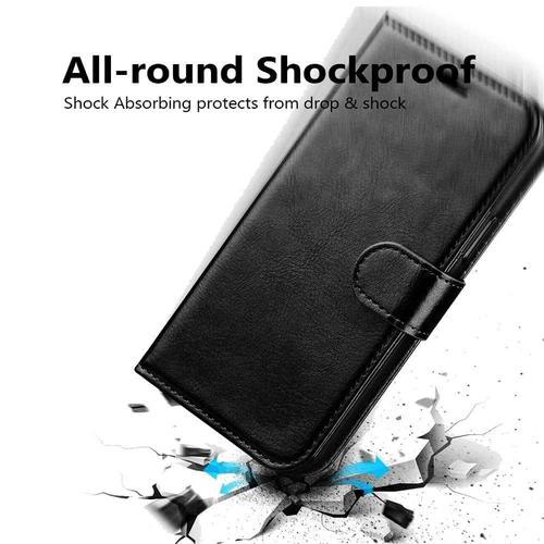 Etui Portefeuille Pour Xiaomi Redmi Note 11/ Note 11s 6.43" Support Video Cuir Pu - Noir + 2 Films Verre D'aluminium Super Résistant 9h - Transparent