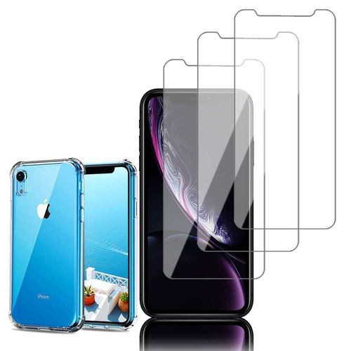 Coque Silicone Tpu Souple Pour Apple Iphone Xr (2018) 6.1" Anti-Choc Ultra Résistant Avec Coins Renforcés - Transparent + 3 Films Verre D'aluminium Super Résistant 9h - Transparent