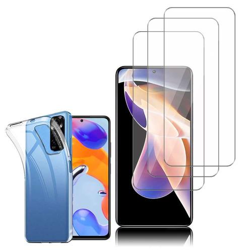 Coque Silicone Pour Xiaomi Redmi Note 11 Pro/ Note 11 Pro 5g 6.67" Gel Ultraslim Et Ajustement Parfait - Transparent + 3 Films Verre D'aluminium Super Résistant 9h - Transparent