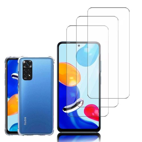 Coque Silicone Tpu Souple Pour Xiaomi Redmi Note 11/ Note 11s 6.43" Anti-Choc Ultra Résistant Avec Coins Renforcés - Transparent + 3 Films Verre D'aluminium Super Résistant 9h - Transparent