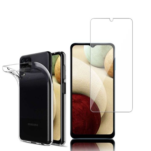 Coque Silicone Pour Samsung Galaxy A12 Nacho 6.5" Gel Ultraslim Et Ajustement Parfait - Transparent + 1 Film Verre D'aluminium Super Résistant 9h - Transparent