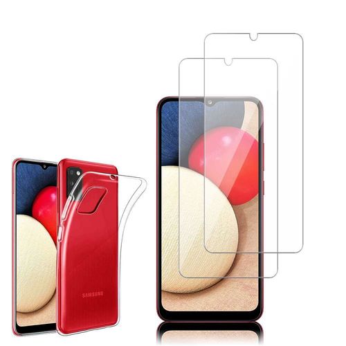 Coque Silicone Pour Samsung Galaxy A02s 6.5" Gel Ultraslim Et Ajustement Parfait - Transparent + 2 Films Verre D'aluminium Super Résistant 9h - Transparent