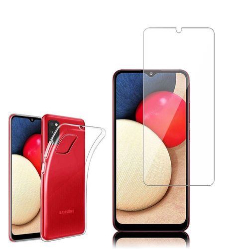 Coque Silicone Pour Samsung Galaxy A02s 6.5" Gel Ultraslim Et Ajustement Parfait - Transparent + 1 Film Verre D'aluminium Super Résistant 9h - Transparent