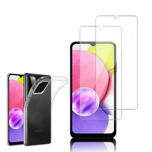 Coque Silicone Pour Samsung Galaxy A03s 6.5" Gel Ultraslim Et Ajustement Parfait - Transparent + 2 Films Verre D'aluminium Super Résistant 9h - Transparent