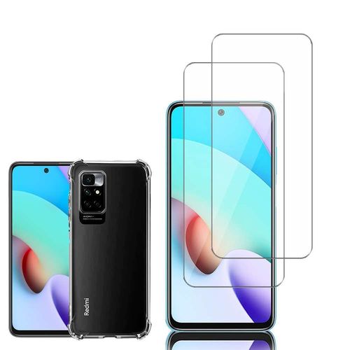 Coque Silicone Tpu Souple Pour Xiaomi Redmi 10 6.5" Anti-Choc Ultra Résistant Avec Coins Renforcés - Transparent + 2 Films Verre D'aluminium Super Résistant 9h - Transparent