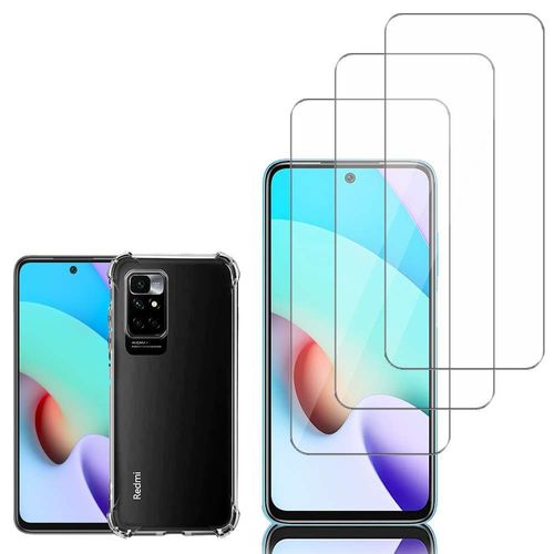 Coque Silicone Tpu Souple Pour Xiaomi Redmi 10 6.5" Anti-Choc Ultra Résistant Avec Coins Renforcés - Transparent + 3 Films Verre D'aluminium Super Résistant 9h - Transparent