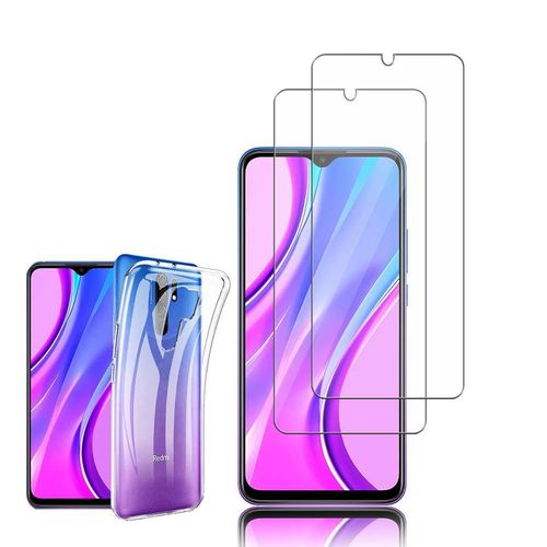 Coque Silicone Pour Xiaomi Redmi 9 6.53" Gel Ultraslim Et Ajustement Parfait - Transparent + 2 Films Verre D'aluminium Super Résistant 9h - Transparent