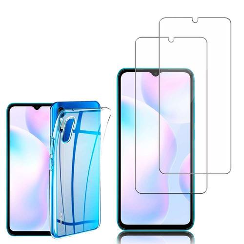 Coque Silicone Pour Xiaomi Redmi 9a 6.53" Gel Ultraslim Et Ajustement Parfait - Transparent + 2 Films Verre D'aluminium Super Résistant 9h - Transparent