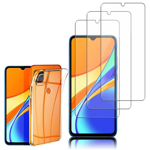 Coque Silicone Pour Xiaomi Redmi 9c/ 9c Nfc/ Redmi 9 (India) 6.53" Gel Ultraslim Et Ajustement Parfait - Transparent + 3 Films Verre D'aluminium Super Résistant 9h - Transparent