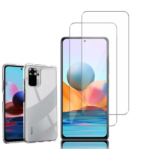 Coque Silicone Pour Xiaomi Redmi Note 10 Pro 6.67" Gel Ultraslim Et Ajustement Parfait - Transparent + 2 Films Verre D'aluminium Super Résistant 9h - Transparent