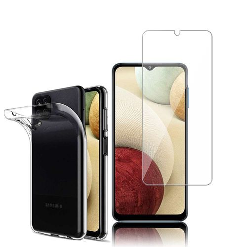 Coque Silicone Pour Samsung Galaxy A12 6.5" Gel Ultraslim Et Ajustement Parfait - Transparent + 1 Film Verre D'aluminium Super Résistant 9h - Transparent