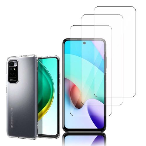 Coque Silicone Pour Xiaomi Redmi 10 Prime 2022 6.5" Gel Ultraslim Et Ajustement Parfait - Transparent + 3 Films Verre Nano Fléxible - Transparent