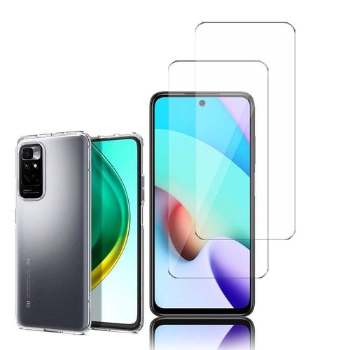 Coque Silicone Pour Xiaomi Redmi 10 Prime 2022 6.5" Gel Ultraslim Et Ajustement Parfait - Transparent + 2 Films Verre Nano Fléxible - Transparent