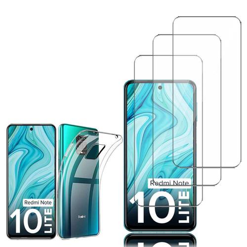 Coque Silicone Pour Xiaomi Redmi Note 10 Lite 6.67" Gel Ultraslim Et Ajustement Parfait - Transparent + 3 Films Verre Nano Fléxible - Transparent