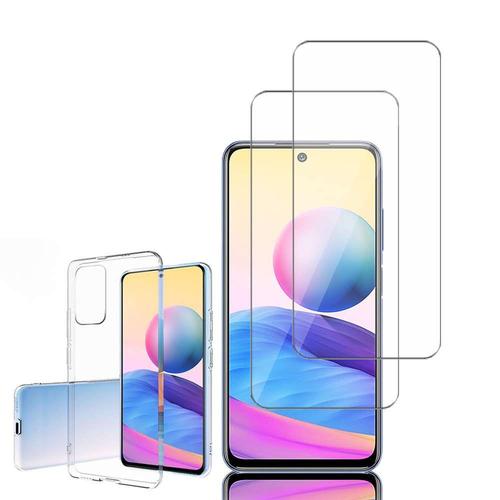 Coque Silicone Pour Xiaomi Redmi Note 10 5g 6.5" Gel Ultraslim Et Ajustement Parfait - Transparent + 2 Films Verre Nano Fléxible - Transparent