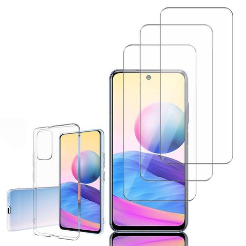 Coque Silicone Pour Xiaomi Redmi Note 10 5g 6.5" Gel Ultraslim Et Ajustement Parfait - Transparent + 3 Films Verre Nano Fléxible - Transparent