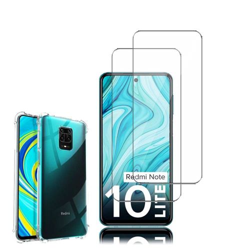 Coque Silicone Tpu Souple Pour Xiaomi Redmi Note 10 Lite 6.67" Anti-Choc Ultra Résistant Avec Coins Renforcés - Transparent + 2 Films Verre Nano Fléxible - Transparent