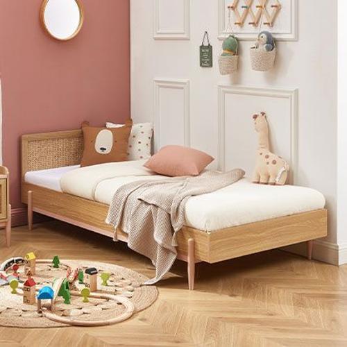 Lit Enfant 90x190 Cm Rose Clair Et Naturel Avec Cannage - Ollezy