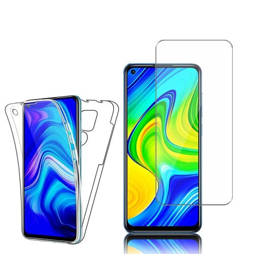 Coque Avant Et Arrière Silicone Pour Xiaomi Redmi Note 9 6.53" 360° Protection Intégrale - Transparent + 1 Film Verre Nano Fléxible - Transparent
