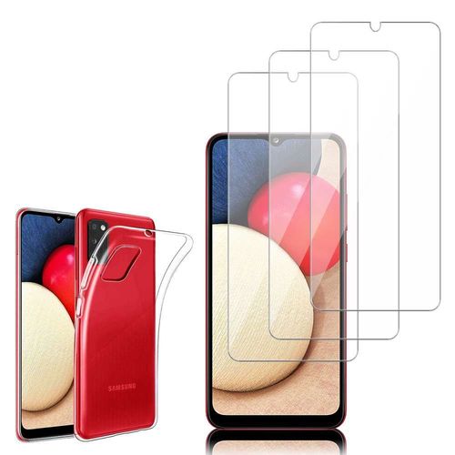 Coque Silicone Pour Samsung Galaxy A02s 6.5" Gel Ultraslim Et Ajustement Parfait - Transparent + 3 Films Verre Nano Fléxible - Transparent