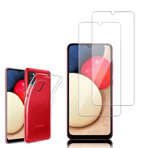 Coque Silicone Pour Samsung Galaxy A02s 6.5" Gel Ultraslim Et Ajustement Parfait - Transparent + 2 Films Verre Nano Fléxible - Transparent