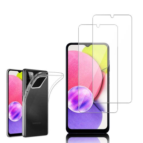 Coque Silicone Pour Samsung Galaxy A03s 6.5" Gel Ultraslim Et Ajustement Parfait - Transparent + 2 Films Verre Nano Fléxible - Transparent