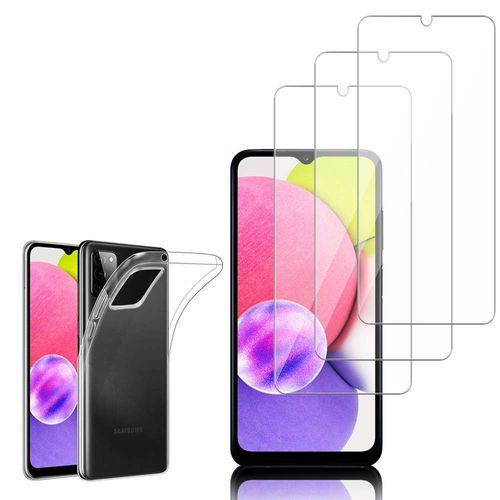 Coque Silicone Pour Samsung Galaxy A03s 6.5" Gel Ultraslim Et Ajustement Parfait - Transparent + 3 Films Verre Nano Fléxible - Transparent