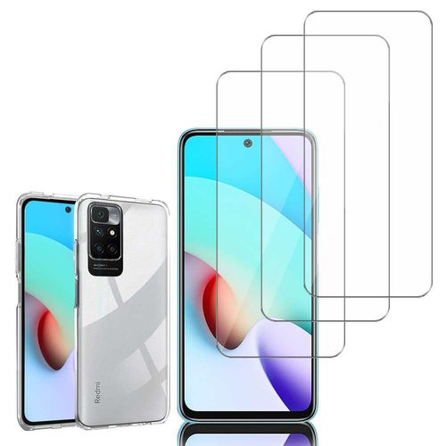 Coque Silicone Pour Xiaomi Redmi 10 6.5" Gel Ultraslim Et Ajustement Parfait - Transparent + 3 Films Verre Nano Fléxible - Transparent