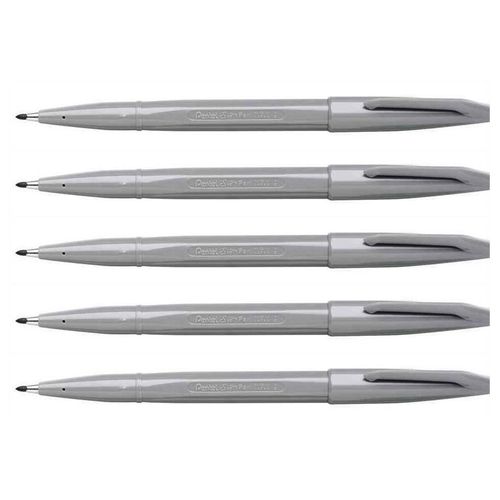 Pentel Lot De 5 Feutres Stylo Sign Pen S 520 Pointe Fibre Gris Argent
