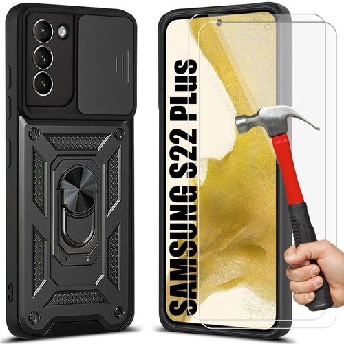 Coque Pour Samsung Galaxy S22+ (S22 Plus) Noir + 2 Verres Trempés, Coque Antichoc Anti-Rayure Rigide - E.F.Connection