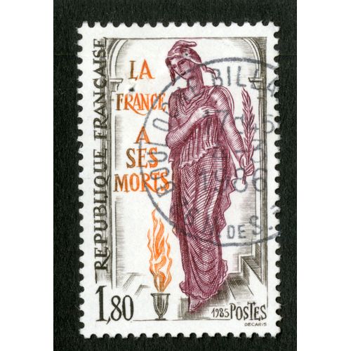 Timbre Oblitéré La France À Ses Morts, République Française, Postes 1985, Decaris, 1,80