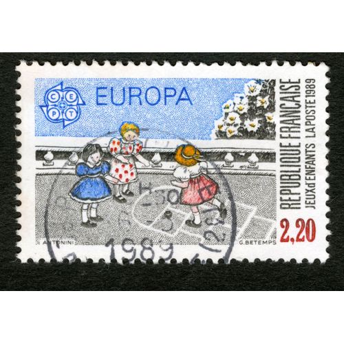 Timbre Oblitéré Europa, Jeux D'enfants, République Française, La Poste 1989, Antonini, Betemps, 2,20