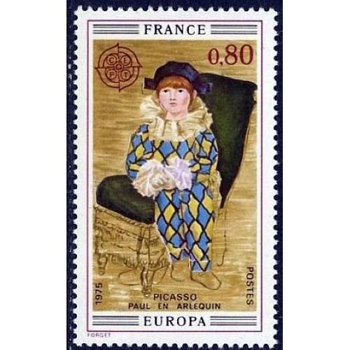 Timbre France 1975 Oblitéré - Picasso «Paul En Arlequin» - Europa - 0.80 Yt1840