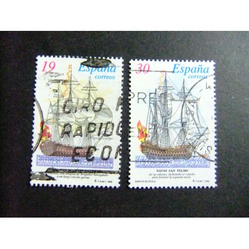 31 Espagne 1995 / Navires Vintage Galeons / Edifil 3352 / 3353 Fu Yvert 2941 / 2942 Fu