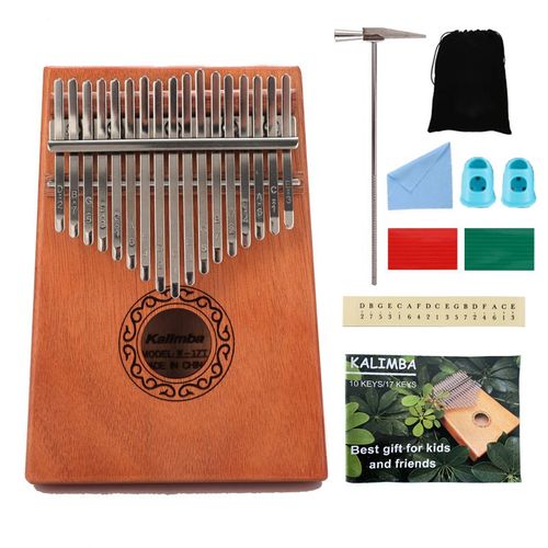 Piano À Pouce Portable En Sapelli 17 Touches - Piano Africain Mbira Sanza Likembe Avec Instructions (Anglais) Sac En Tissu Marteau D'accordage