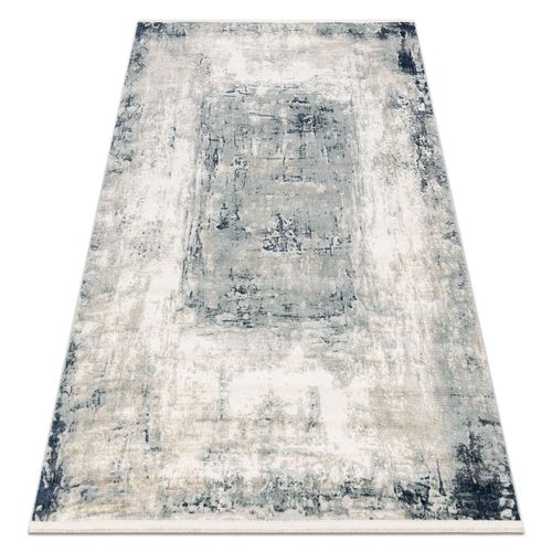 200x290 Cm Tapis Moderne Distin 0845a Blanc / Bleu Marine / Bleu - Abstraction, Cadre, Vintage, Franges