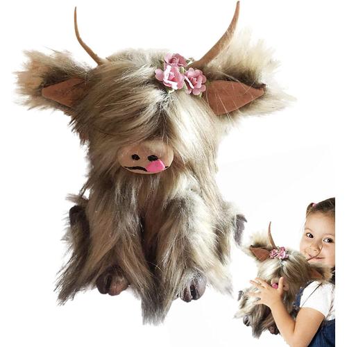 Vache Des Highlands En Peluche - Jouets En Peluche Pour Animaux En Peluche Écossais Highland Cow - Poupées-Cadeaux De Poupée De Veau Gris Farcies Réalistes Pour Enfants Garçons Filles