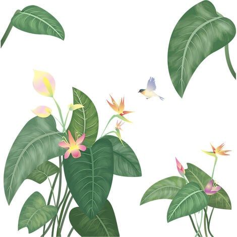 Stickers Muraux 3D Plantes Tropicales Feuilles Fleurs Fond Chambre