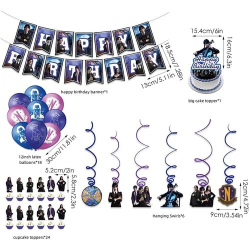 Mercredi Addams Thème Enfants Fête d'anniversaire Fournitures Décorations  Ballons Bannière Gâteau Topper Set