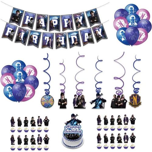 Mercredi Addams Happy Birthday Party Décorations Mercredi Addams  Accessoires de fête à thème avec ballons Bannière Fond pour anniversaire :  : Loisirs créatifs