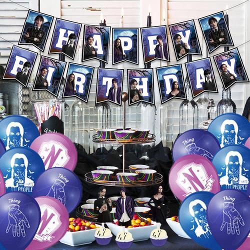 Mercredi Addams Anniversaire Fête à thème Fournitures Bannière Gâteau  Ballon Décoration