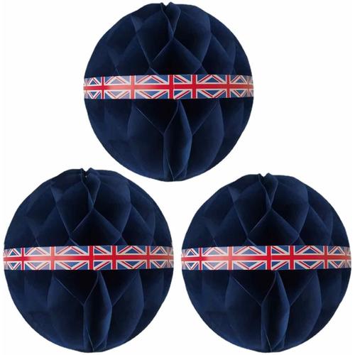 Lot de 3 boules de papier King Charles III - Décoration murale en nid d'abeille à suspendre - Décoration murale pour l'événement du couronnement de sa Majesté