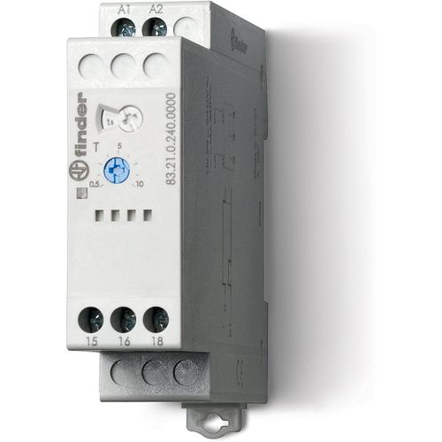 Finder 832102400000PAS Relais temporisé fond d'armoire fonction di multi-tension 1RT 16 A de 24 à 240 Vac/dc Tempo 0,05 s à 10 jours