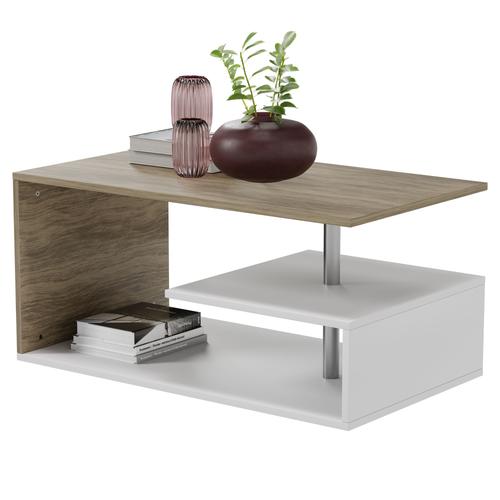 Miadomodo® Table Basse - 90x50x41 Cm, Plusieurs Niveaux, Design Moderne, En Blanc/Chêne - Table Centrale Salon, Table D'appoint