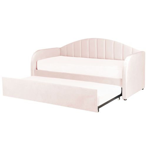 Lit Gigogne En Velours Rose Pastel 90 X 200 Cm Eyburie